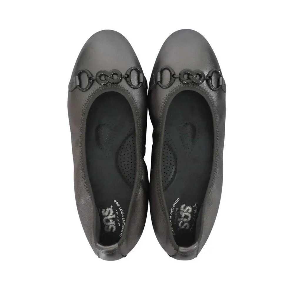 David Tate Omega Metallic Pewter Silver Leather Ballet Flats Womens 7.5WW